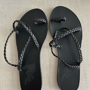 Ancient Greek Sandals Eleftheria Black Leather Sandals 38 NEW
